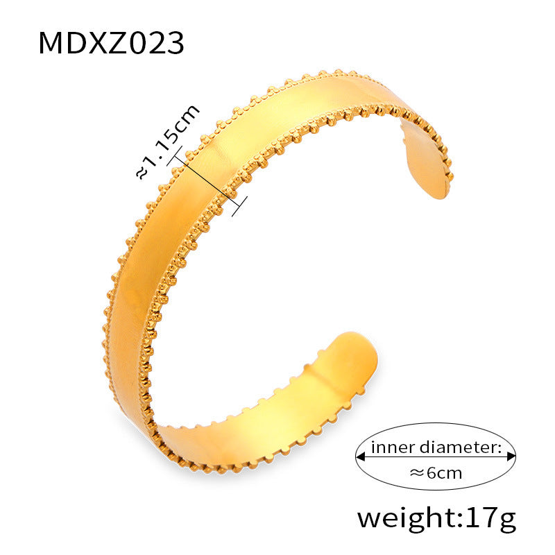 B廠【Z023-102】歐美風簡約個性復古鈦鋼開口手鐲女貝珠鑲鑽小眾爆款設計手環套裝 24.03-3