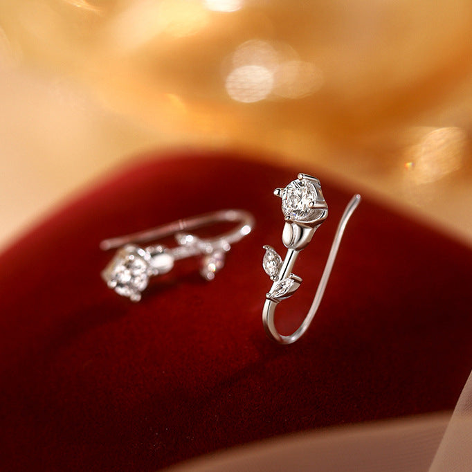 E廠【XDQ10527E】小眾高級感閃鑽鬱金香耳鉤S925純銀精緻氣質花朵耳環耳環女潮
 25.12-1