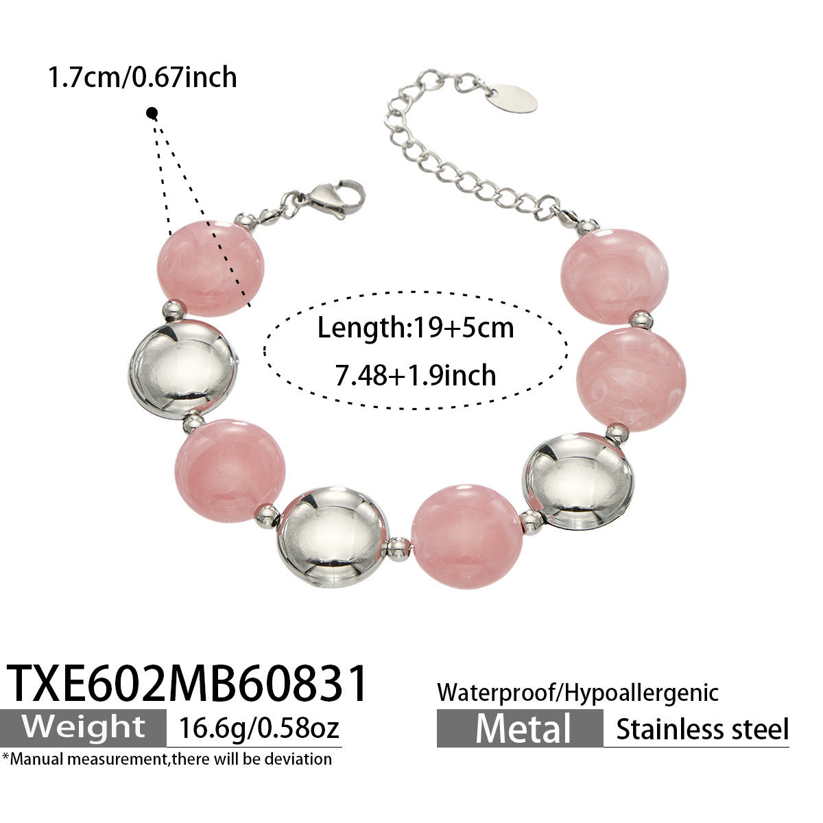 B廠【TXP602】跨境時尚復古鈦鋼樹脂圓珠女個性設計感氣質手鍊鎖骨鏈套裝 26.09-1