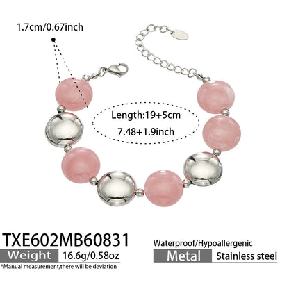 B廠【TXP602】跨境時尚復古鈦鋼樹脂圓珠女個性設計感氣質手鍊鎖骨鏈套裝 26.09-1