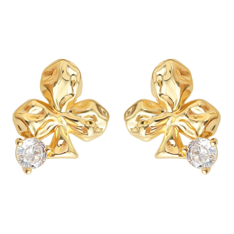 A廠【7137】原創梅花微鑲鋯石925銀針鍍14K時尚通勤簡約個性新款耳環耳環
 25.12-1