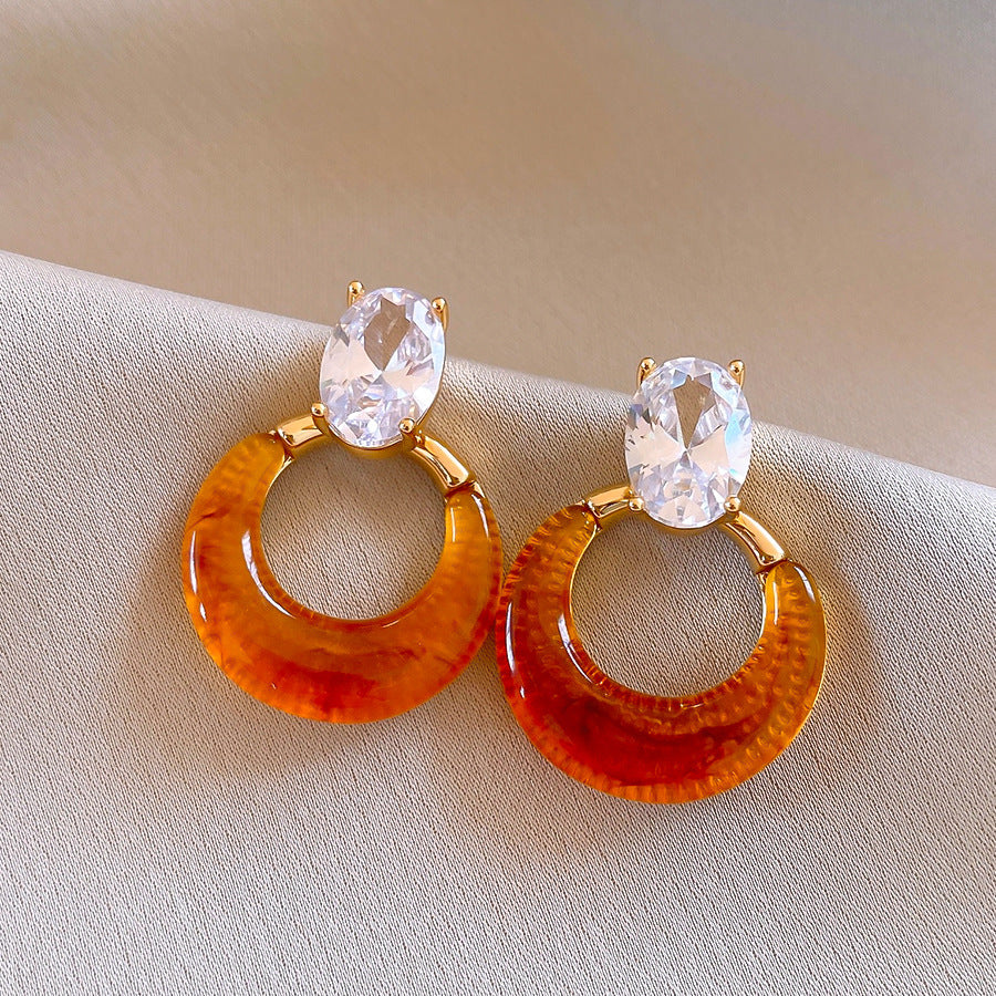 A廠【WE4245】18k真金電鍍925銀針鋯石樹脂圓形吊墜耳環百搭耳環輕奢高級感耳飾女
 25.10-3