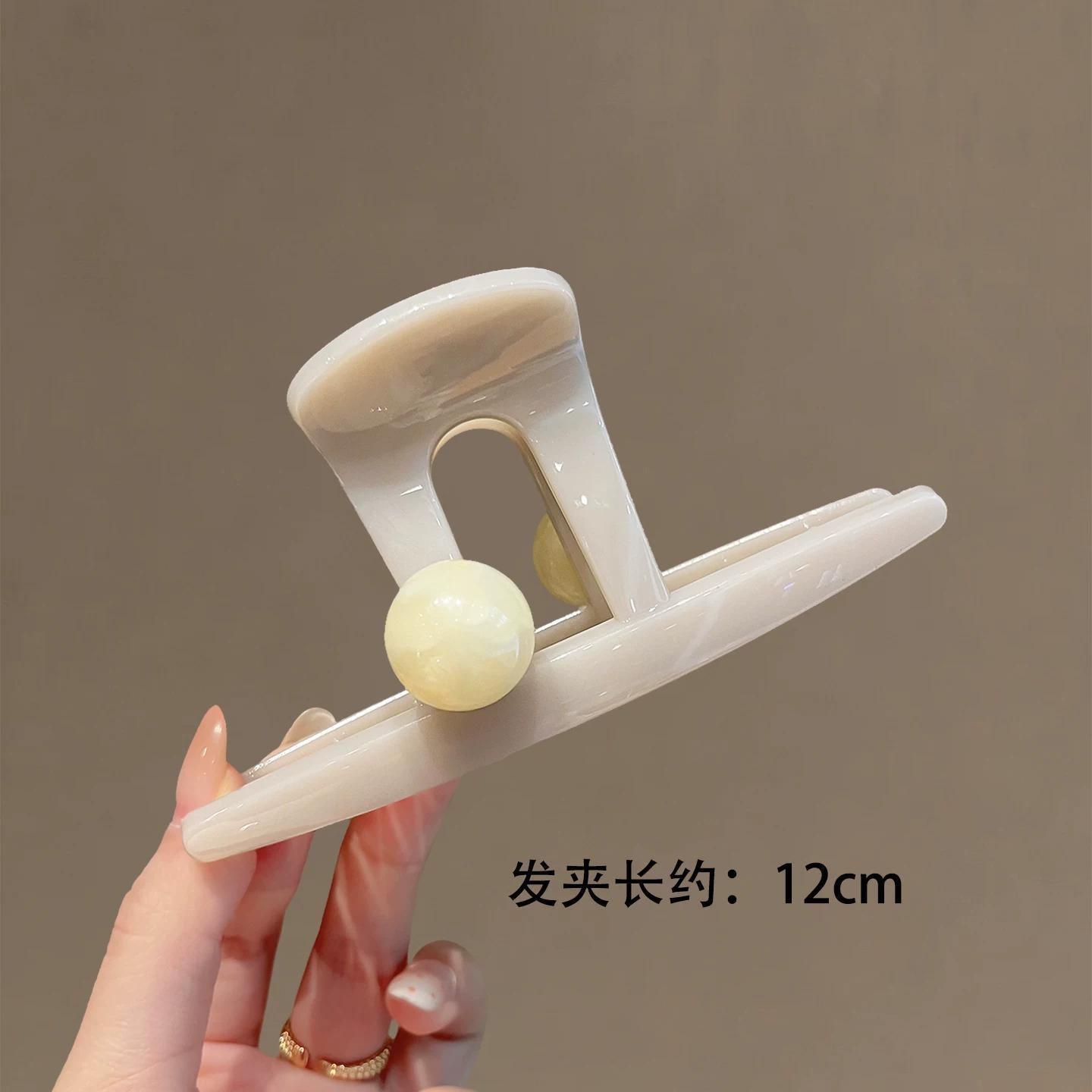 C廠【X367】暖杏色抓夾珍珠氣質後腦勺盤髮鯊魚夾簡約百搭髮飾品質醋酸髮夾女
 26.05-4「C廠-單筆結帳需滿，NT$500出貨(不含運費)」