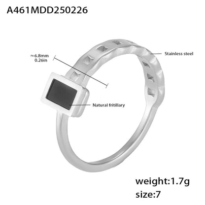 B廠【A461】飾品歐美冷淡風簡約黑方塊貝母戒指不鏽鋼電鍍18K金指環女 25.03-1