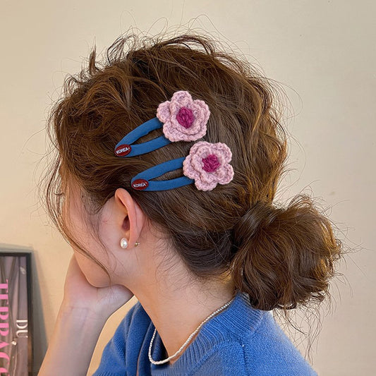 C廠【P62】秋冬毛線花朵髮夾女側邊bb夾2025新款高階前額瀏海夾甜美髮卡頭飾
 25.12-2「C廠-單筆結帳需滿，NT$500出貨(不含運費)」
