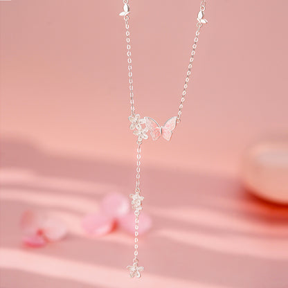 D廠【YC2185N】足銀S999滴膠蝴蝶花朵流蘇項鍊清新森系淡雅小眾顯瘦鎖骨鏈
 25.11-4