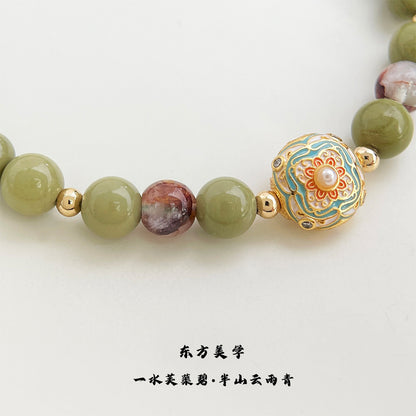 A廠【5415】酪梨阿拉善天然石森系清新甜美春季原創琺瑯滴釉彩繪手鍊手飾女 25.01-3