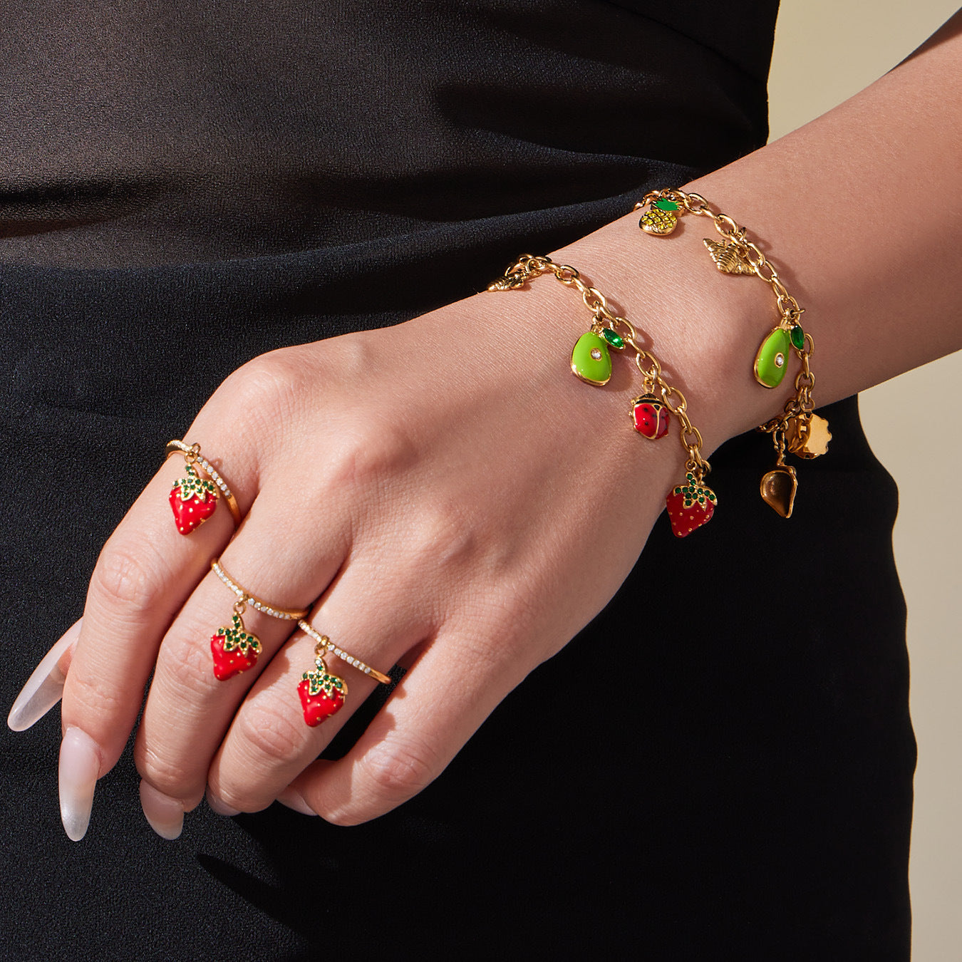 B廠【TXP422】跨境設計5A鋯石彩色滴油夏日水果多配件吊墜項鍊手鍊套裝女
 25.10-4