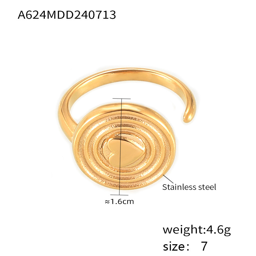 B廠【A623】歐美chic風愛心錘紋戒指不鏽鋼鍍18k金開口復古設計小眾氣質飾品 24.07-3