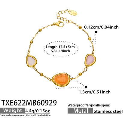 B廠【TXP622】幾何方形切面貓眼石不鏽鋼鍍18k金手鍊項鍊套裝 
 26.10-2