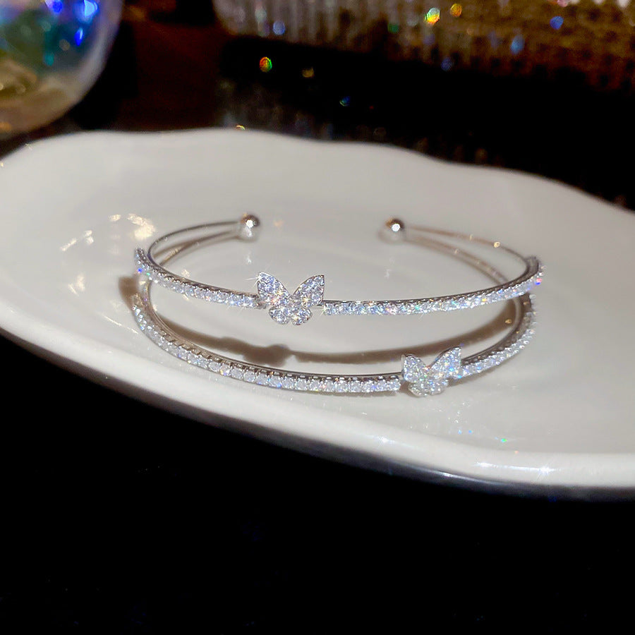 A廠【HB4894】韓系鋯石蝴蝶雙層開口手鐲輕奢高級感手環精緻小眾甜美通勤手飾女
 25.11-1