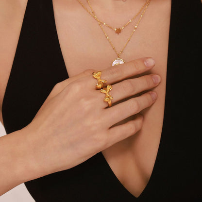 B廠【A304】歐美ins風蝴蝶結開口戒指不鏽鋼PVD電鍍18k金不掉色食指戒 25.03-1