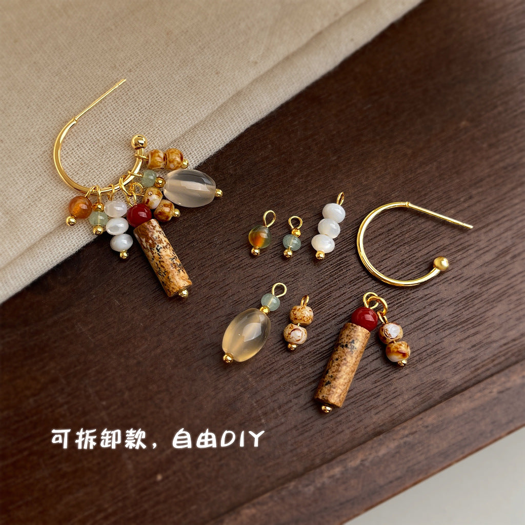 A廠【7986】原創設計手工流蘇天然石瑪瑙耳環文藝復古中古耳飾飾品
 26.08-2