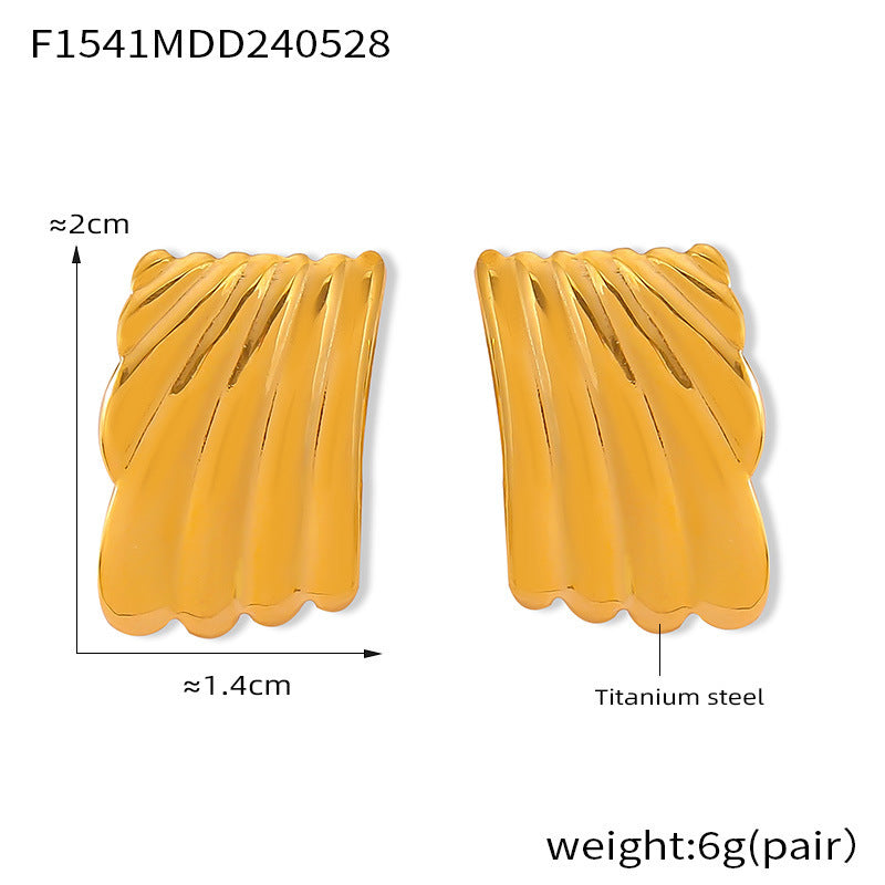 B廠【F1541】夏季新款鈦鋼耳環不規則方形耳環時尚條紋金屬感歐美耳飾earrings 24.06-1