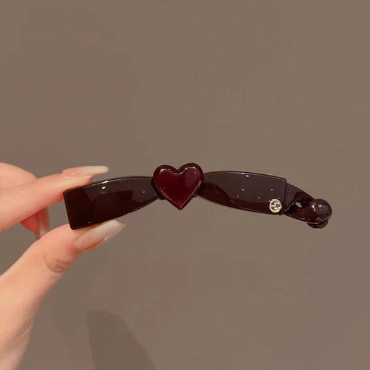 C廠【Y1101】韓國優雅氣質香蕉夾棕紅醋酸梳齒防滑髮卡秋冬新款愛心盤髮夾髮飾
 26.02-1