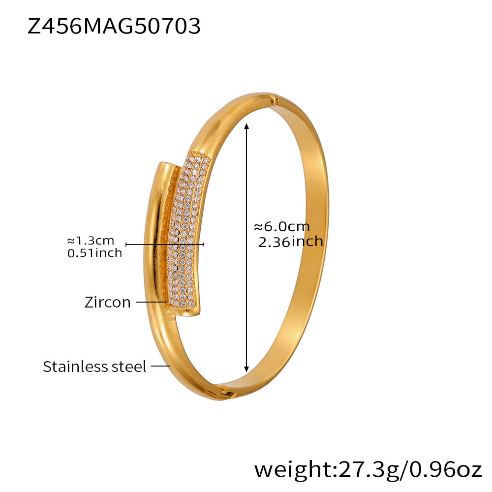 B廠【Z454】滿鑽5A鋯石卡扣高品質超閃手環組合不鏽鋼鍍18k真金不掉色 25.07-3