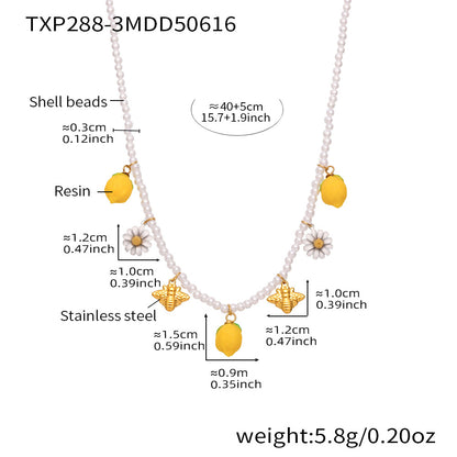 B廠【TXP288】歐美飾品不鏽鋼貝珠串珠項鍊小檸檬檸檬吊墜DIY多配件 25.06-3