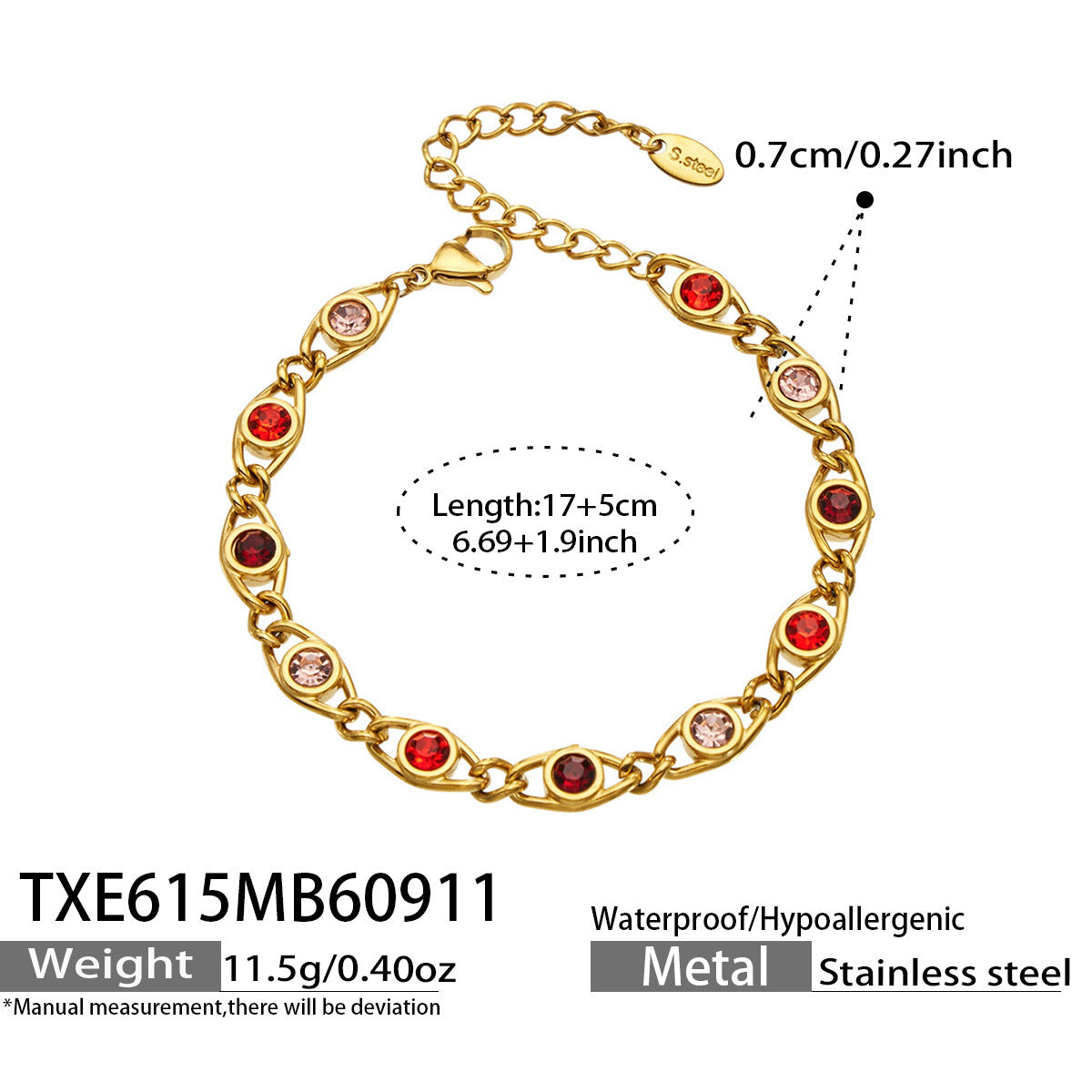B廠【TXP615】歐美流行多巴胺高級感彩色鋯石不銹鋼手鍊項鍊不掉色時尚女鎖骨鏈
 26.09-3