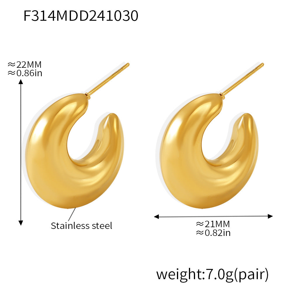 B廠【F314】 月亮空心耳環冷淡風質感不鏽鋼鍍18K真金保色 24.11-2