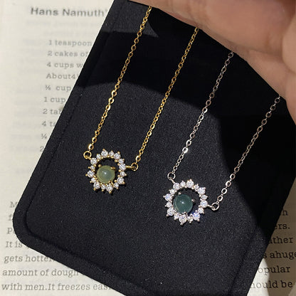 E廠【DQ0685N】新中式簡約天然翡翠項鍊女S925純銀蕾絲圍鑲鋯石鎖骨鏈潮 25.07-2