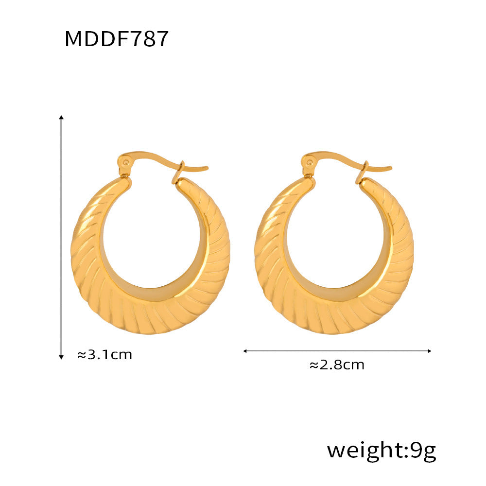 B廠【F787-F1024】新款歐美時尚鈦鋼圓形麻花耳環女式高級設計感不掉色18k耳扣飾品 24.03-1