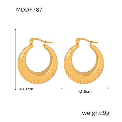 B廠【F787-F1024】新款歐美時尚鈦鋼圓形麻花耳環女式高級設計感不掉色18k耳扣飾品 24.03-1