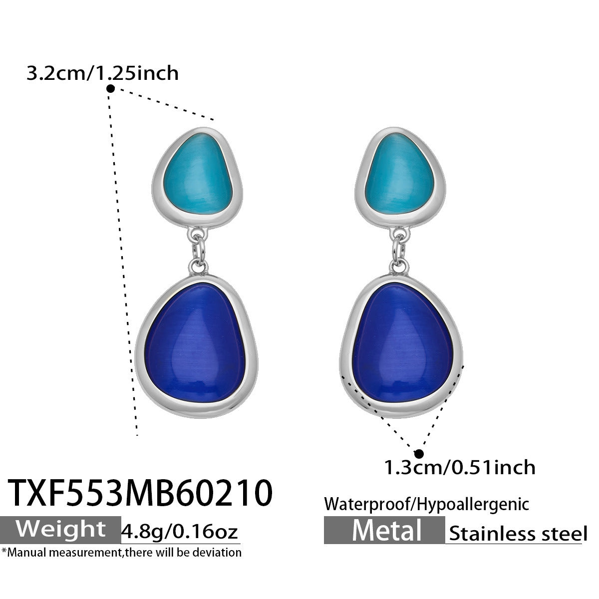 B廠【TXP553】歐美輕奢橢圓貓眼石項鍊手鍊耳環不鏽鋼鍍18k金首飾套裝
 26.10-4