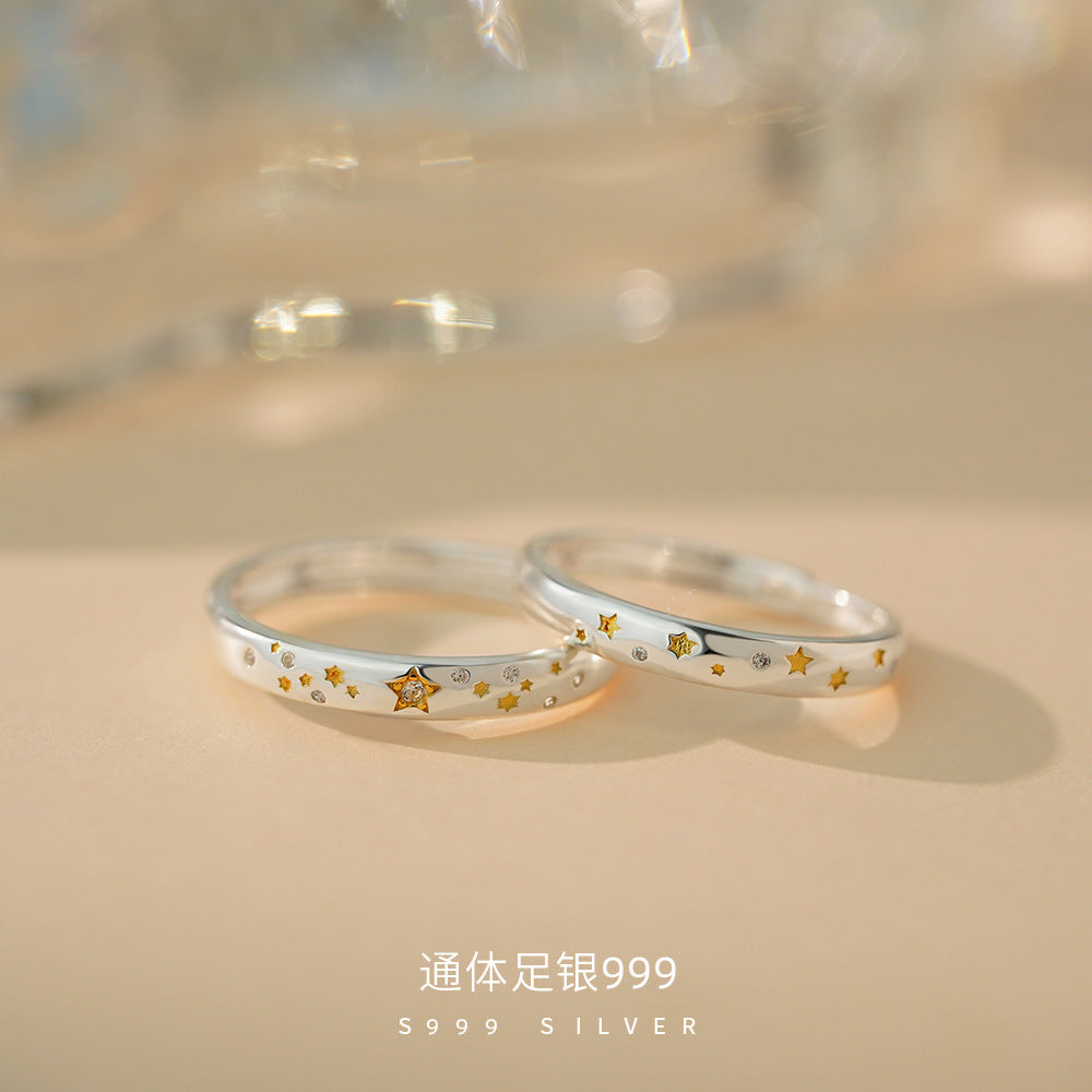 D廠【YC3123R】足銀999輕奢星星戒指情侶對戒獨特復古文藝氣質高級小眾手飾
 26.04-4