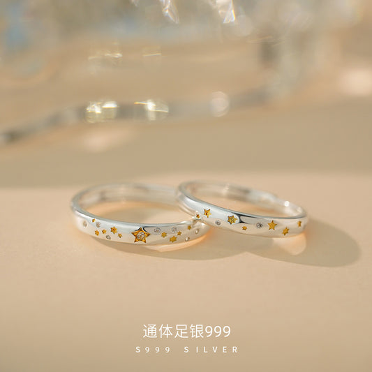 D廠【YC3123R】足銀999輕奢星星戒指情侶對戒獨特復古文藝氣質高級小眾手飾
 26.04-4