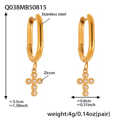 B廠【Q015】不鏽鋼超閃5A鋯石十字架耳環跨國簡約輕奢風耳環鍍18k真金 25.08-5