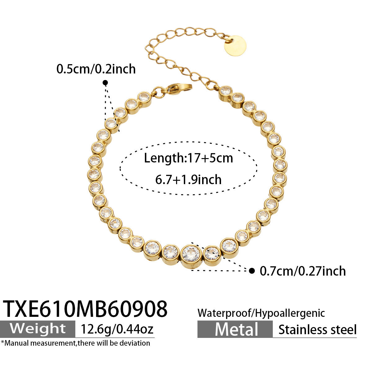 B廠【TXP610】跨境歐美不銹鋼鍍金圓形鋯石項鍊高級感簡約手鍊耳環可疊戴飾品女
 26.09-3