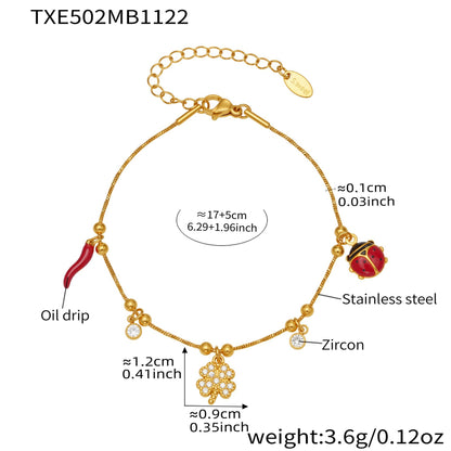 B廠【TXP502】不鏽鋼5A鋯石幸運草瓢蟲多配件手鍊項鍊首飾組鍍18k真金不掉色
 25.11-4