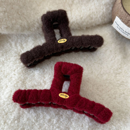 C廠【Y1075】秋冬毛絨金標抓夾女2026新款高級感後腦勺髮夾氣質盤髮鯊魚夾髮飾
 26.01-2