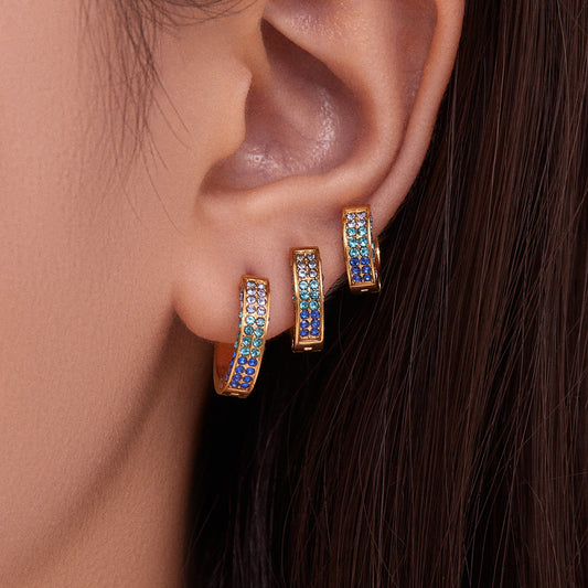 B廠【F930】ins風高品質彩色5A鋯石圓圈卡扣耳環不鏽鋼鍍18k真金耳飾女
 25.11-2