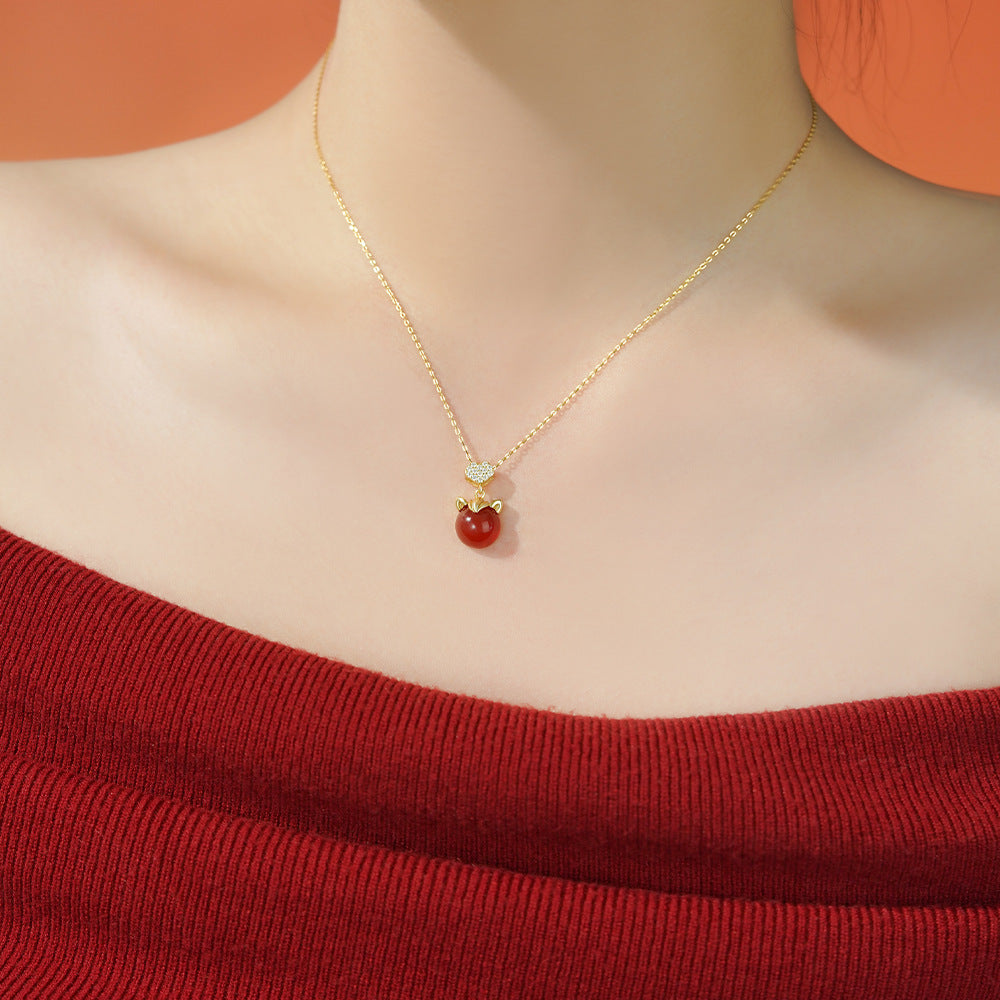 D廠【YC2267N】原創純銀S925福運小馬本命年手鍊如意紅瑪瑙項鍊新年首飾
 25.12-1