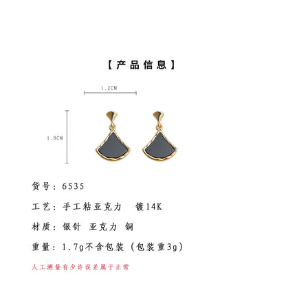 A廠【6535】時尚通勤高級感輕奢風925銀針鍍14K保色電鍍銀杏葉幾何耳飾耳環女 25.08-2