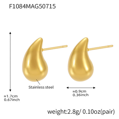 B廠【F1084】不鏽鋼幾何小水滴耳環18k真金歐美時尚百搭個性氣質耳環 25.07-4