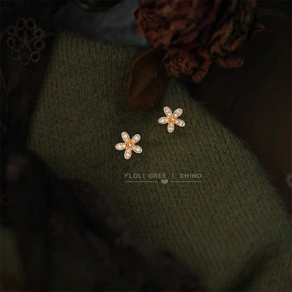 C廠【6928】微鑲鋯石迷你版925銀針小花朵耳環 清新甜美簡約通勤百搭新款耳飾
 25.10-3