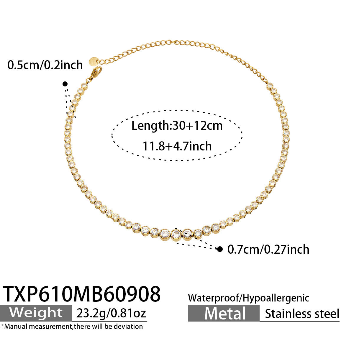 B廠【TXP610】跨境歐美不銹鋼鍍金圓形鋯石項鍊高級感簡約手鍊耳環可疊戴飾品女
 26.09-3