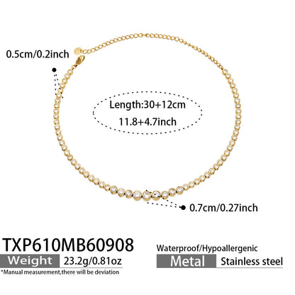 B廠【TXP610】跨境歐美不銹鋼鍍金圓形鋯石項鍊高級感簡約手鍊耳環可疊戴飾品女
 26.09-3