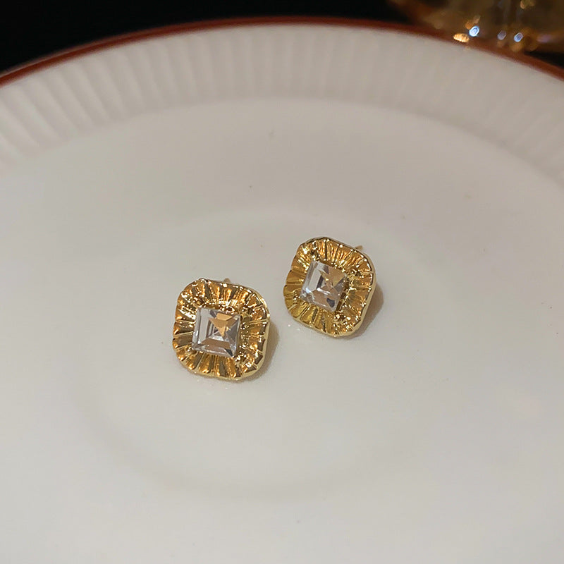 A廠【HE22873】925銀針歐美精緻菱形鑲鑽紋路耳環跨國新品耳環女時尚高級感氣質耳環 24.10-2
