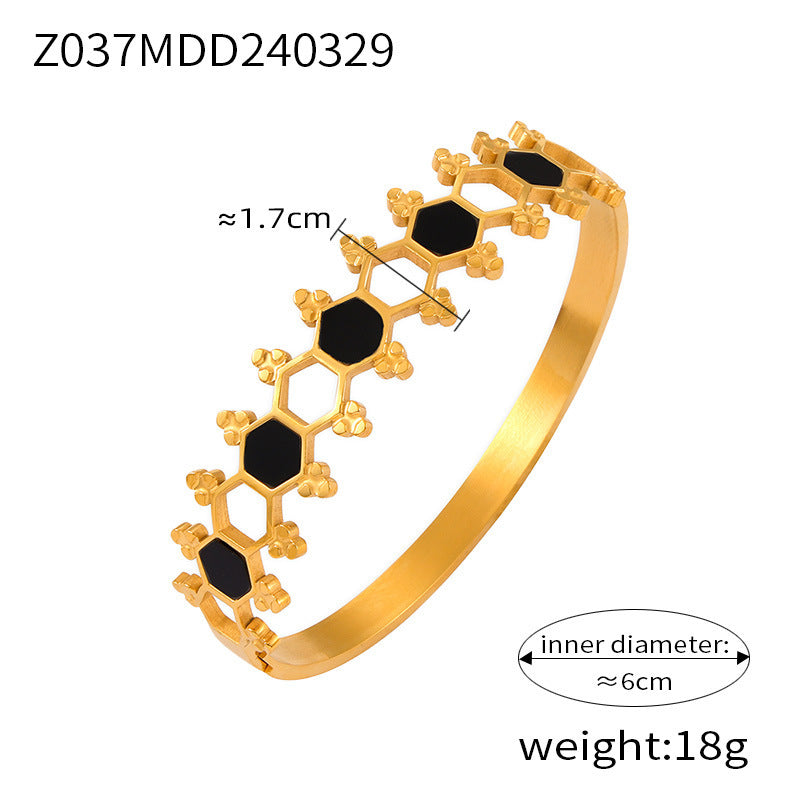 B廠【Z037-Z039】復古小眾簡約個性幾何飾品紋理設計感鑲嵌貝殼壓克力鈦鋼鍍金手鐲 24.04