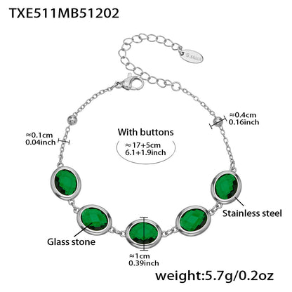 B廠【TXP511】不鏽鋼幾何橢圓切面玻璃石包邊項鍊手鍊耳環組鍍18k金跨國首飾
 25.12-2