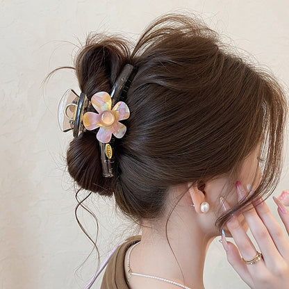 C廠【X96】大號抓夾女春夏幻彩花朵金標鯊魚夾髮量大盤髮夾子高級感新款頭飾
 26.04-3