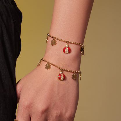 B廠【TXP479】不銹鋼5A鋯石滴油七星瓢蟲多配件吊墜項鍊手鍊耳環腳鍊套裝
 25.11-3