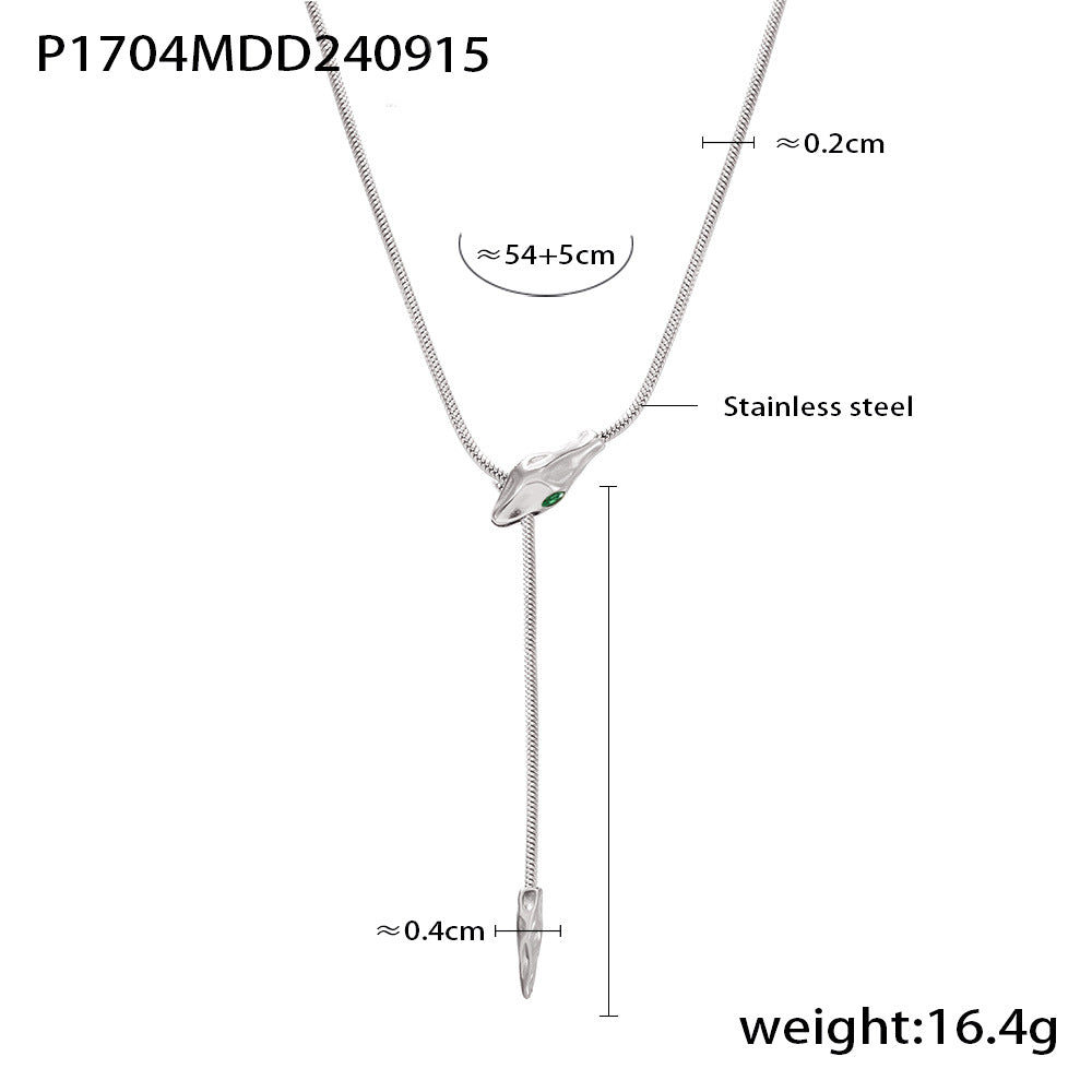 B廠【P1704】歐美幾何可調式不鏽鋼蛇頭項鍊女跨境時尚新款chic風個性氣質項鍊飾 24.09-4