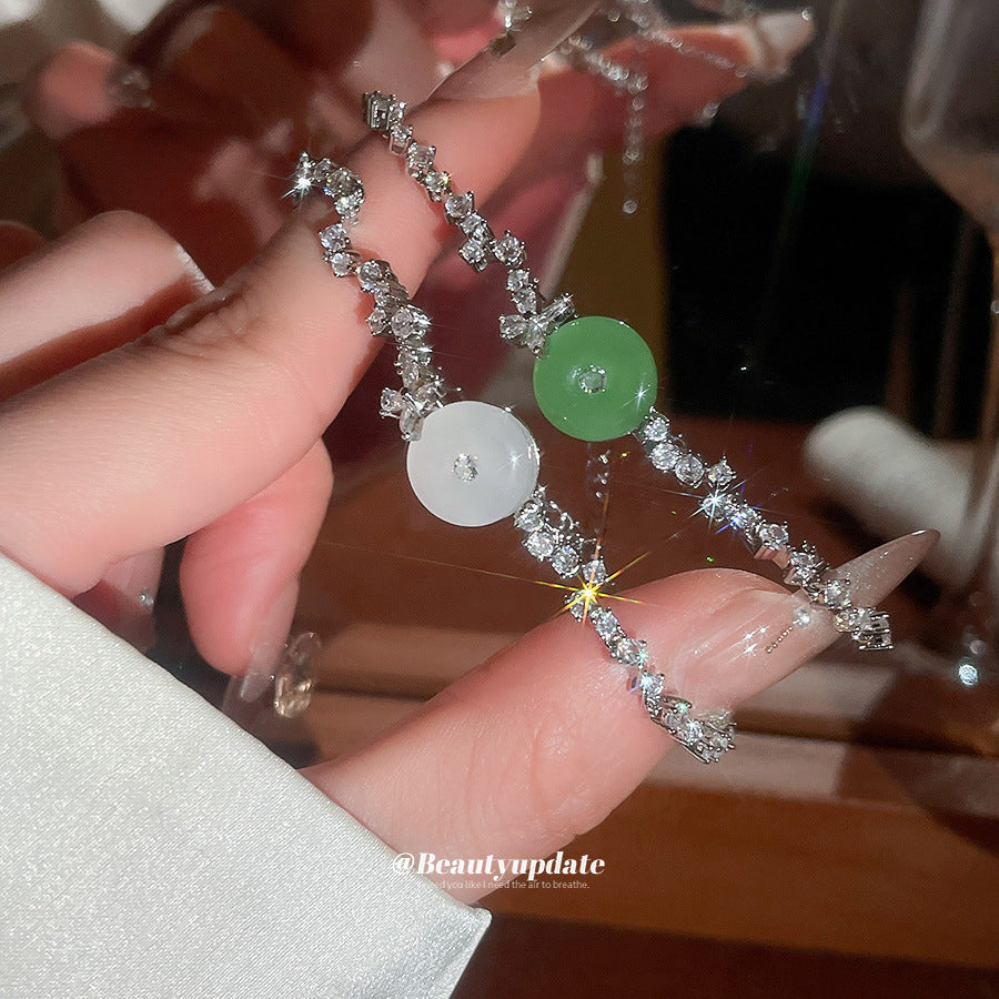 A廠【WB1727】新中式鋯石玉髓幾何圓形吊墜手鍊時尚優雅氣質手環輕奢高級感手飾
 25.10-4