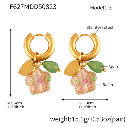 B廠【F627】時尚耳飾女士飾品手工製作趣味樹脂花朵耳環耳環不銹鋼耳圈
 25.09-1