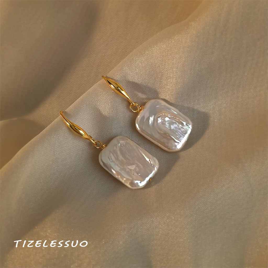 C廠【6981】巴洛克異形天然淡水珍珠方形幾何時尚高級感老錢風新款耳環耳環女
 25.10-5