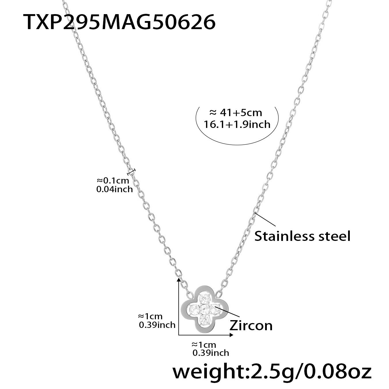 B廠【TXP295】歐美飾品不鏽鋼四葉花5A鋯石耳環項鍊組18k鍍真金不掉色 25.07-1